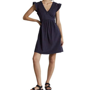 NWT Boden Women's Empire Detail Embroidered Ruffle Jersey Dress in Navy (6)